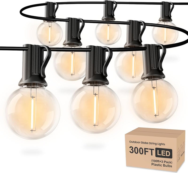 RTTY 300FT Modular Professional Outdoor String Lights System with 150 G40 Bulbs(3x100FT)-Configure for Estate Borders, Multi-Area Event Sites, Commercial Corridors & Permanent Installations - Image 1